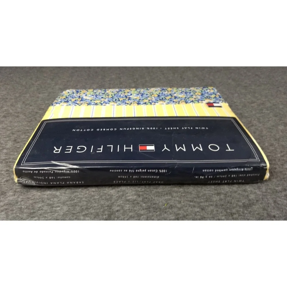 Tommy Hilfiger Twin Flat Sheet Cotton Elizabeth‎ Anne Floral Yellow Stripe NEW